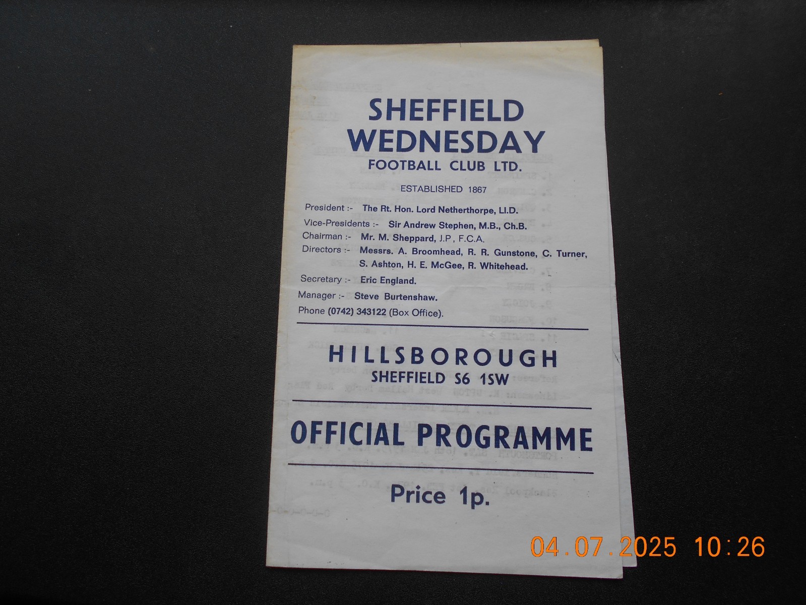 Sheffield Wednesday reserves v Manchester United reserves  11/1/1975 for sale on Ebay