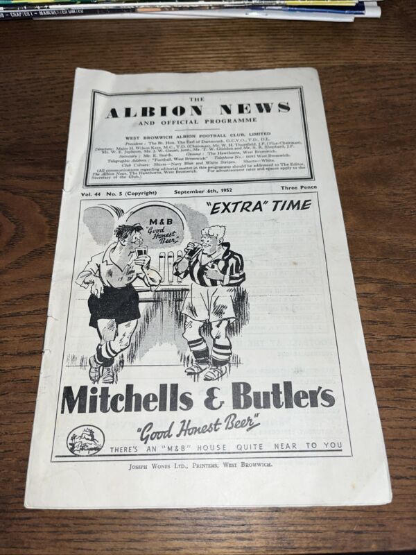 West Brom Bromwich Albion Res V Burnley 1952 1953 Football Programme for sale on Ebay