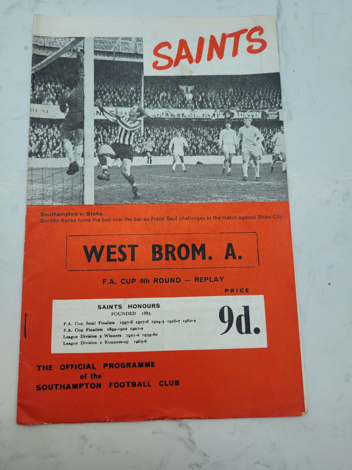 Southampton V West Bromwich Albion 21.2. 1968 - FA Cup 4th Round Replay for sale on Ebay