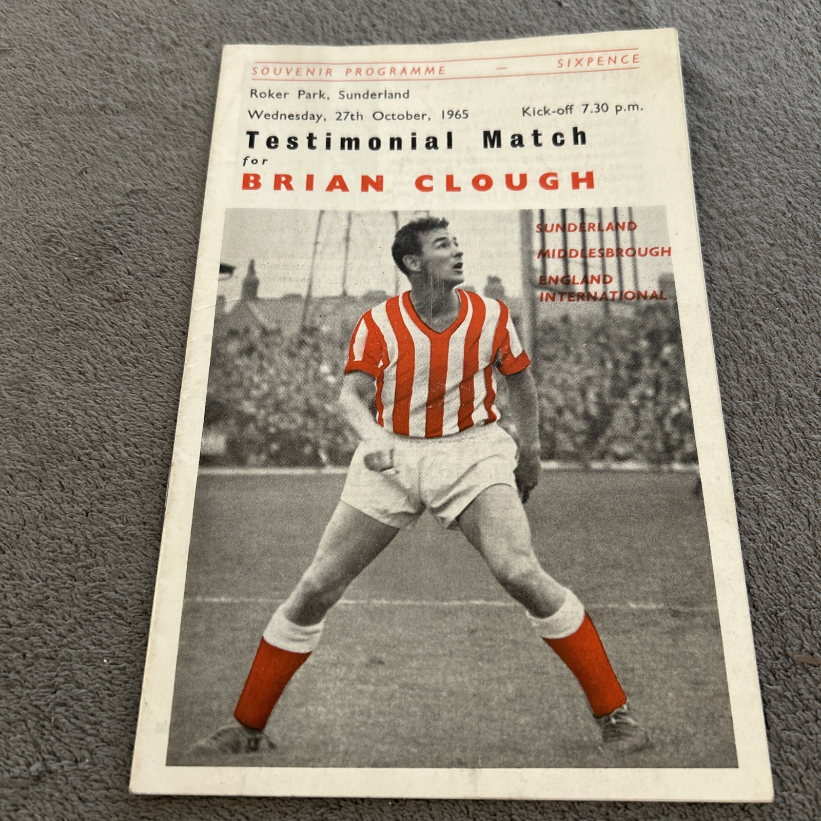 Testimonial Match Brian Clough - Sunderland V Newcastle select - 27/10/1965 VGC for sale on Ebay
