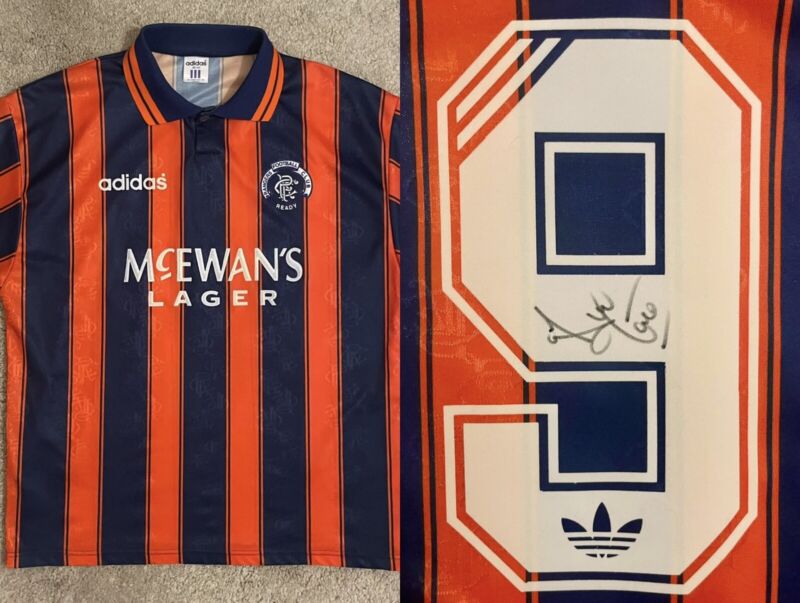 Glasgow Rangers 93-94 Adidas Away Shirt Autographed Ally McCoist for sale on Ebay
