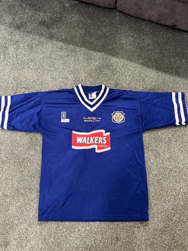 Rare Leicester City Blue Home Shirt 1996-97 - Coca-Cola Cup Winners Inscription for sale on Ebay