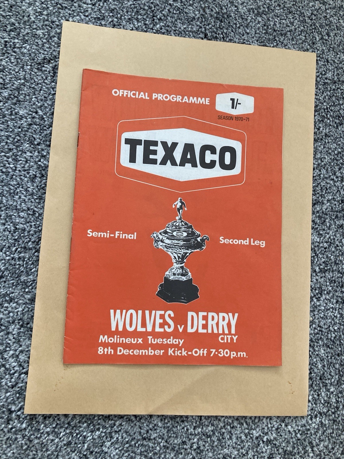 Wolves v Derry City Texaco Cup Semi- Final 2leg 1970-71 Season Programme. for sale on Ebay