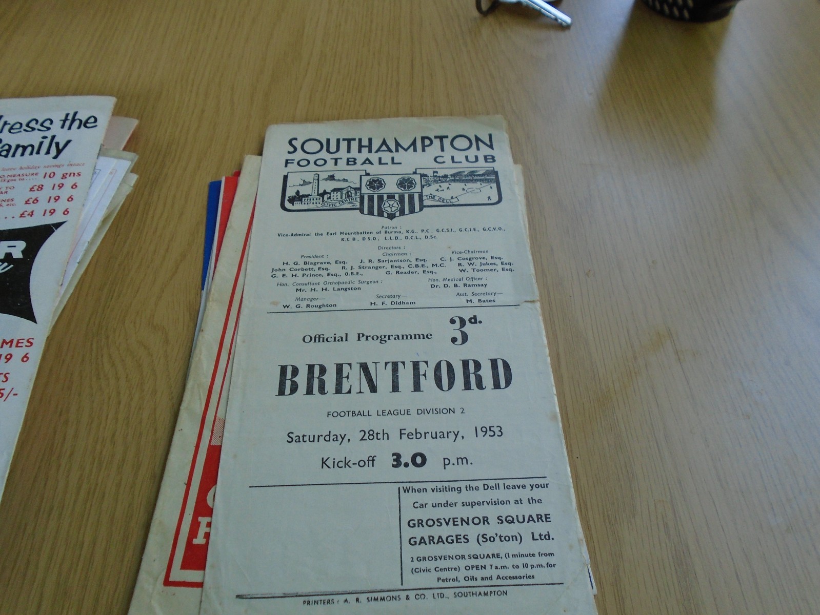 SOUTHAMPTON V BRENTFORD 1952-3 for sale on Ebay