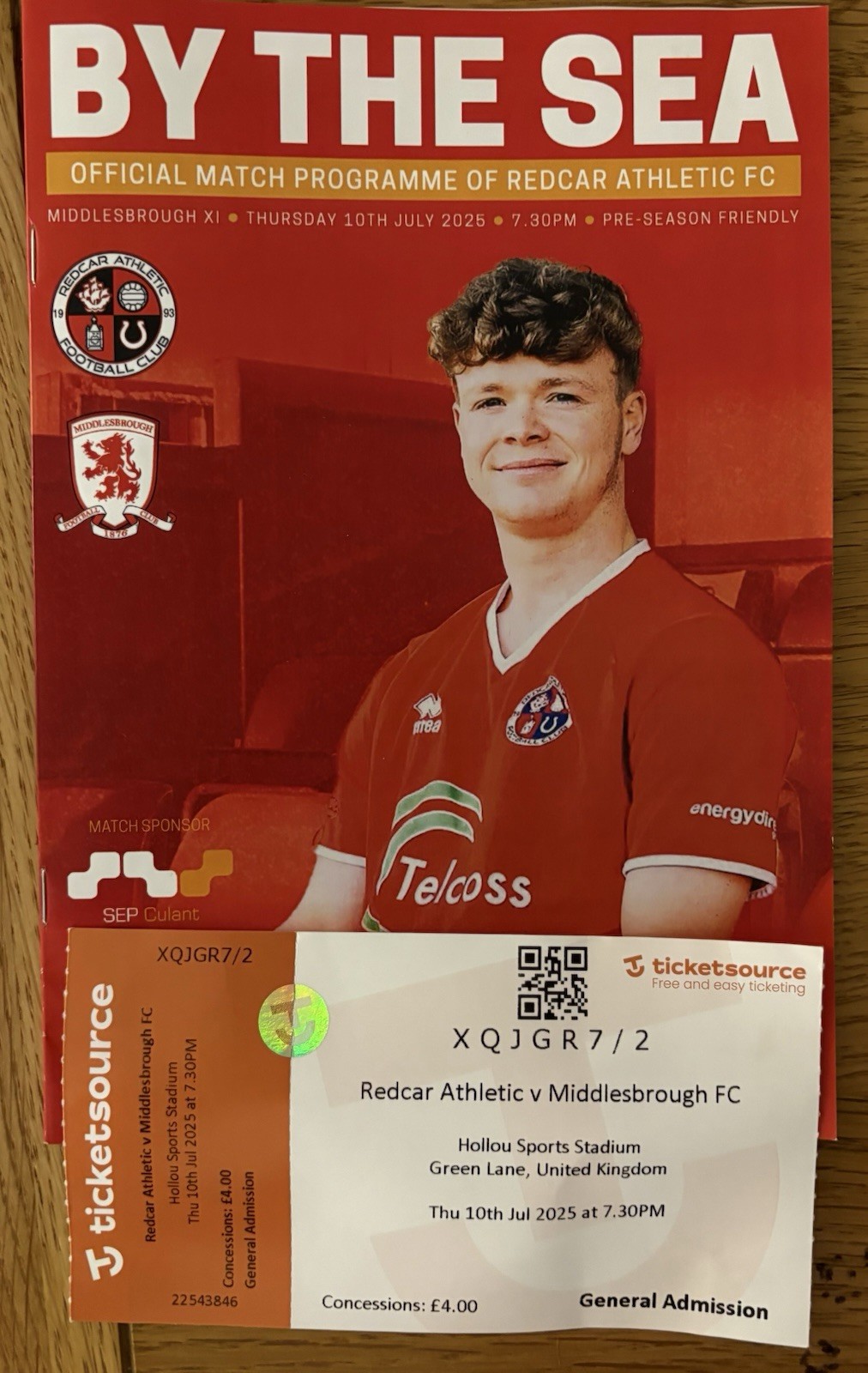 REDCAR ATHLETIC V MIDDLESBROUGH XI 10.07.25 FRIENDLY - PROGRAMME & TICKET STUB for sale on Ebay