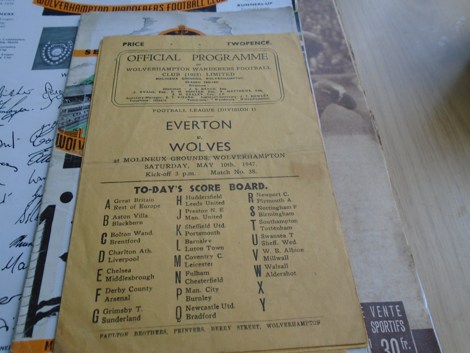WOLVERHAMPTON WANDERERS V EVERTON 1946-7 for sale on Ebay