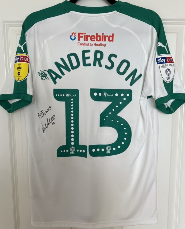 2018/19 - Plymouth Argyle SIGNED and MATCH WORN Away Shirt (#13 Anderson) Size M for sale on Ebay