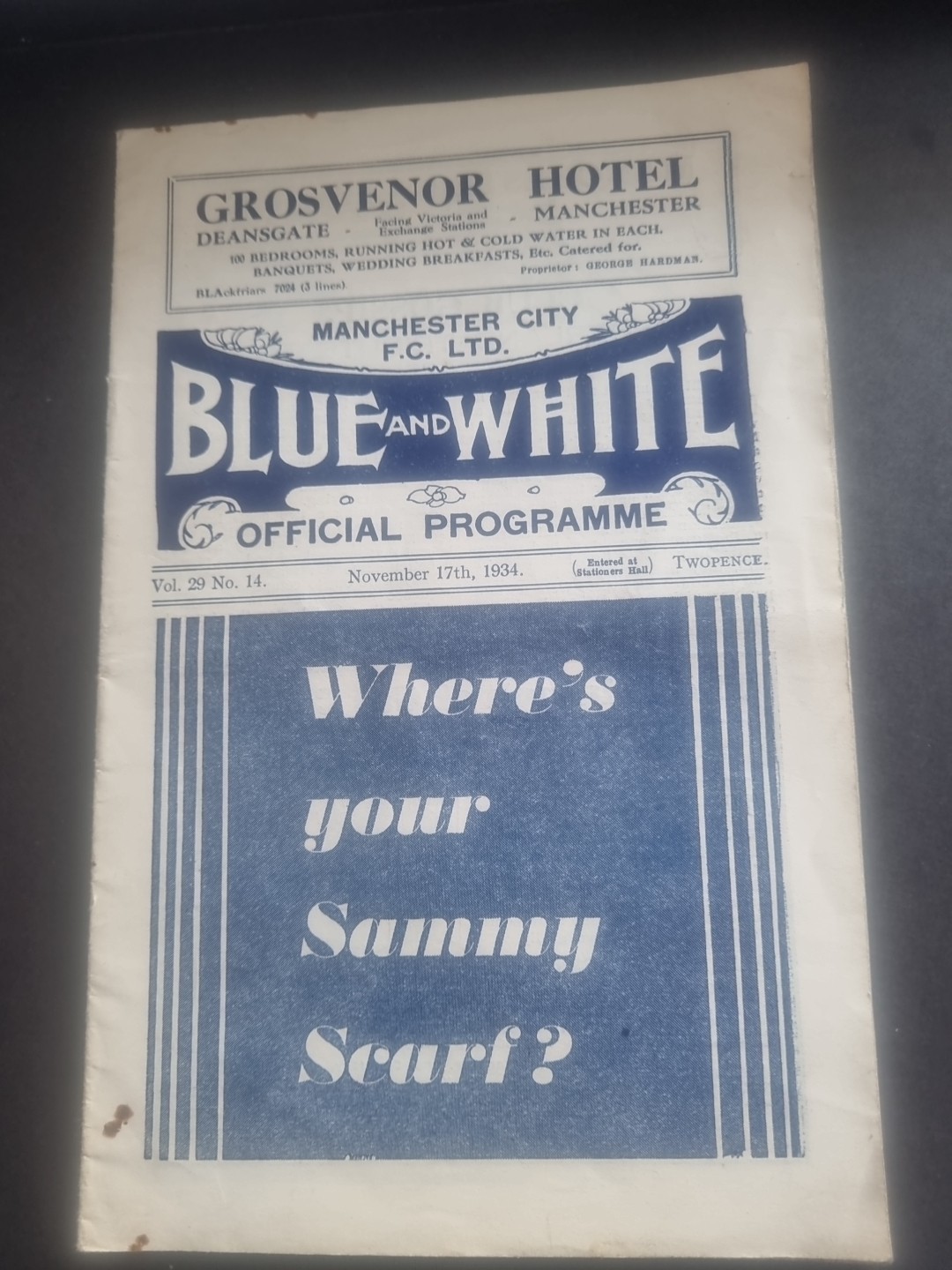 Manchester City V Huddersfield Town PRE WAR  Programme Div 1.  7/ 12/1935 MCFC for sale on Ebay