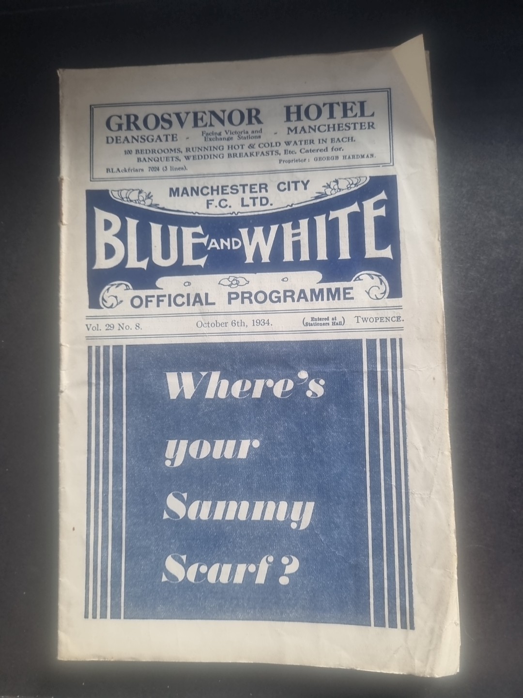 Manchester City V Blackburn Rovers PRE WAR  Programme Div 1.  6/ OCT/1934 MCFC for sale on Ebay
