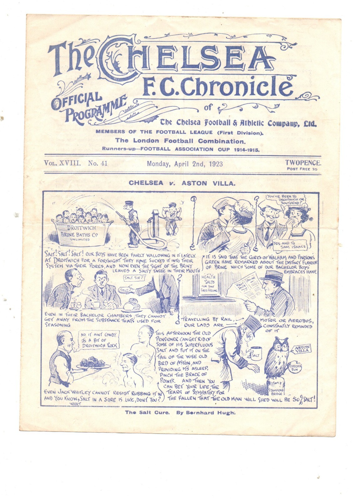 Chelsea v Aston Villa 1922 - 1923 for sale on Ebay