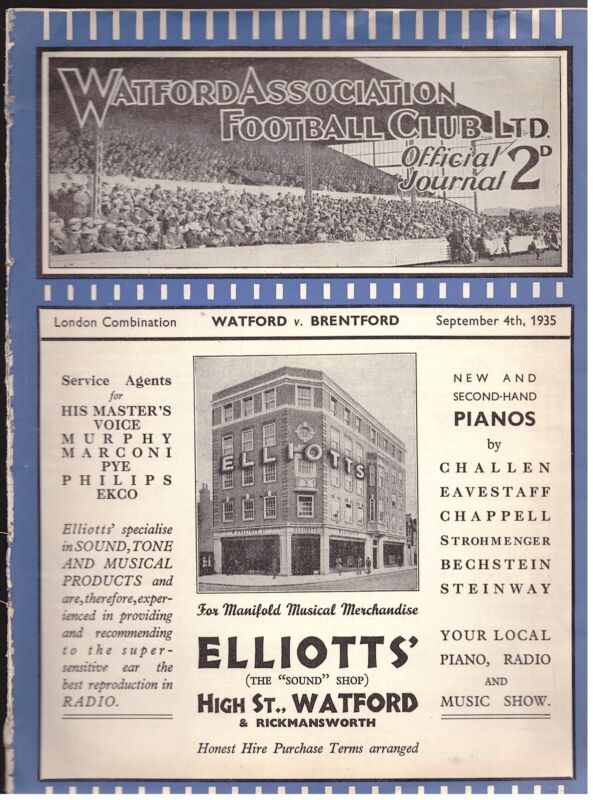Watford v Brentford 1935/36 London Combination Match Programme - 04/09/1935 for sale on Ebay