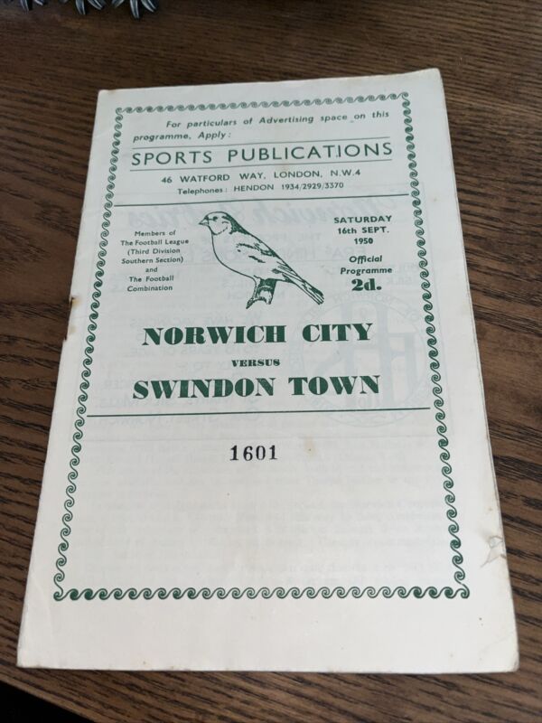 Norwich City V Swindon Town 1950 1951 Football Programme for sale on Ebay