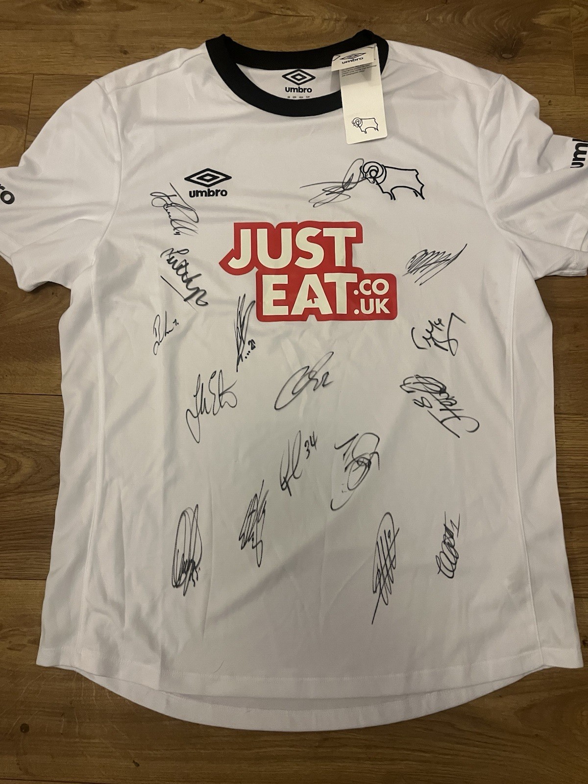 Derby County Football Shirt Signed 2014-2017 Just Eat Sponsors Size Large for sale on Ebay