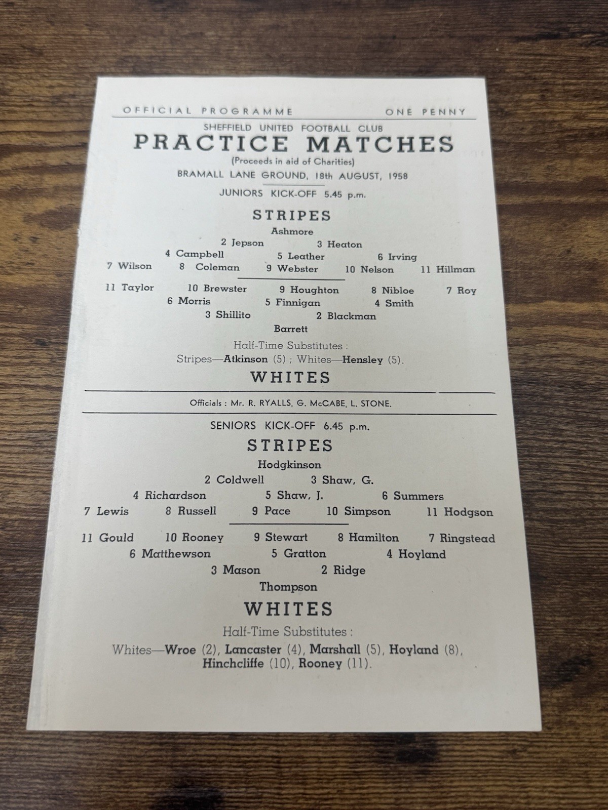58/59 Sheffield United STRIPES V WHITES PRACTICE MATCH     Football Programme for sale on Ebay