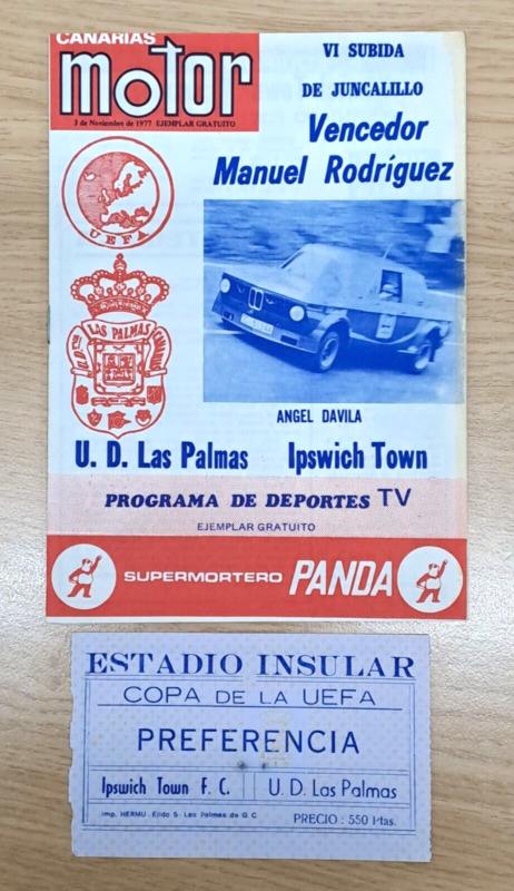LAS PALMAS v IPSWICH TOWN:  1976/77 UEFA CUP: VERY RARE PROGRAMME & TICKET !!! for sale on Ebay