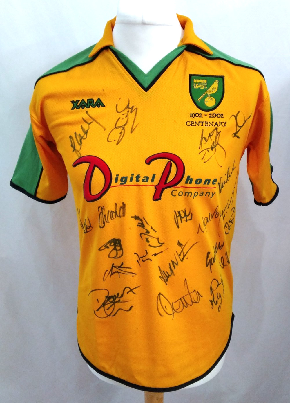 Signed Norwich City F.C. Replica Football Shirt, 2001-02 Season Home Kit, Small for sale on Ebay
