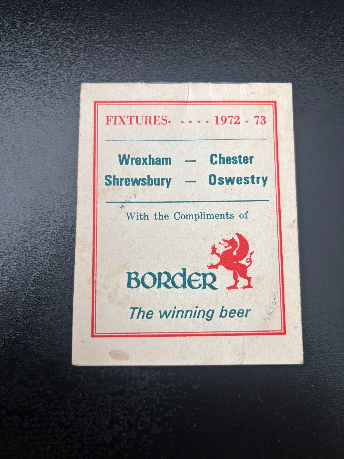 Border Beer Fixture list 1972 / 73 Wrexham Chester Shrewsbury Oswestry for sale on Ebay