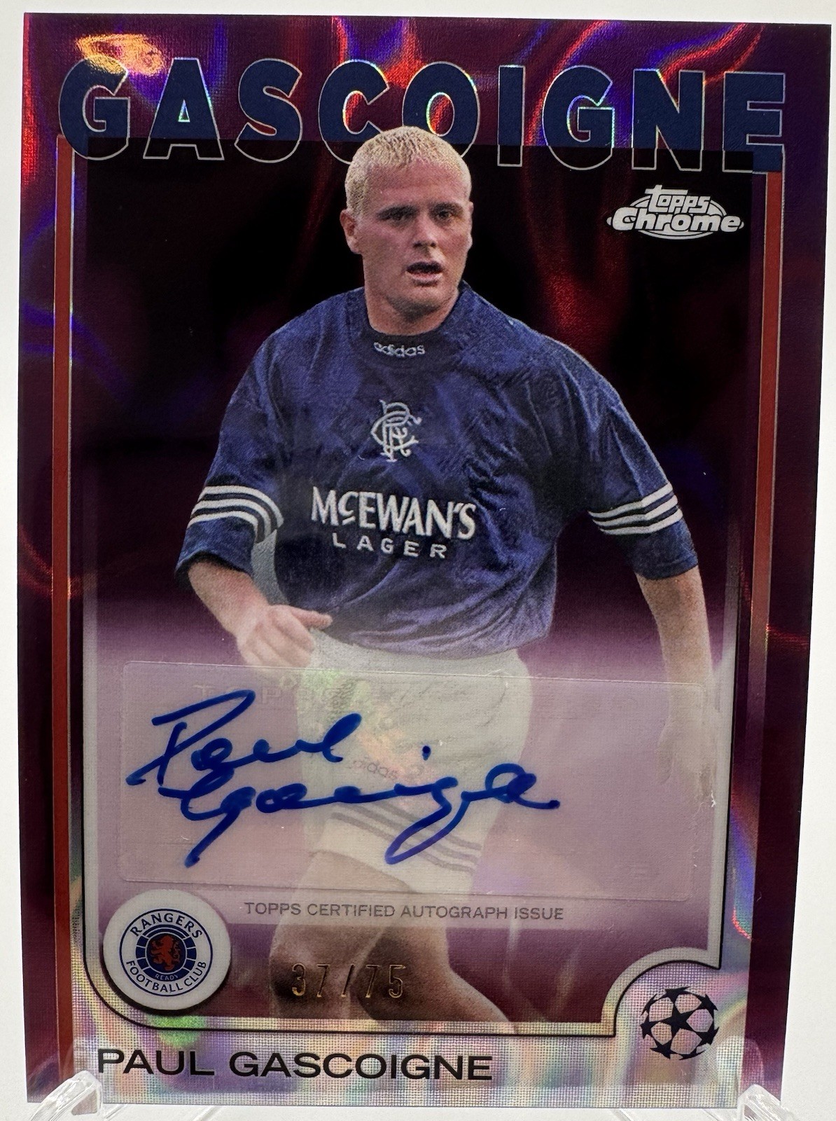 PAUL GASCOIGNE /75 AUTO MAGENTA Topps Chrome UCC Rangers Tottenham Legend 2025 for sale on Ebay