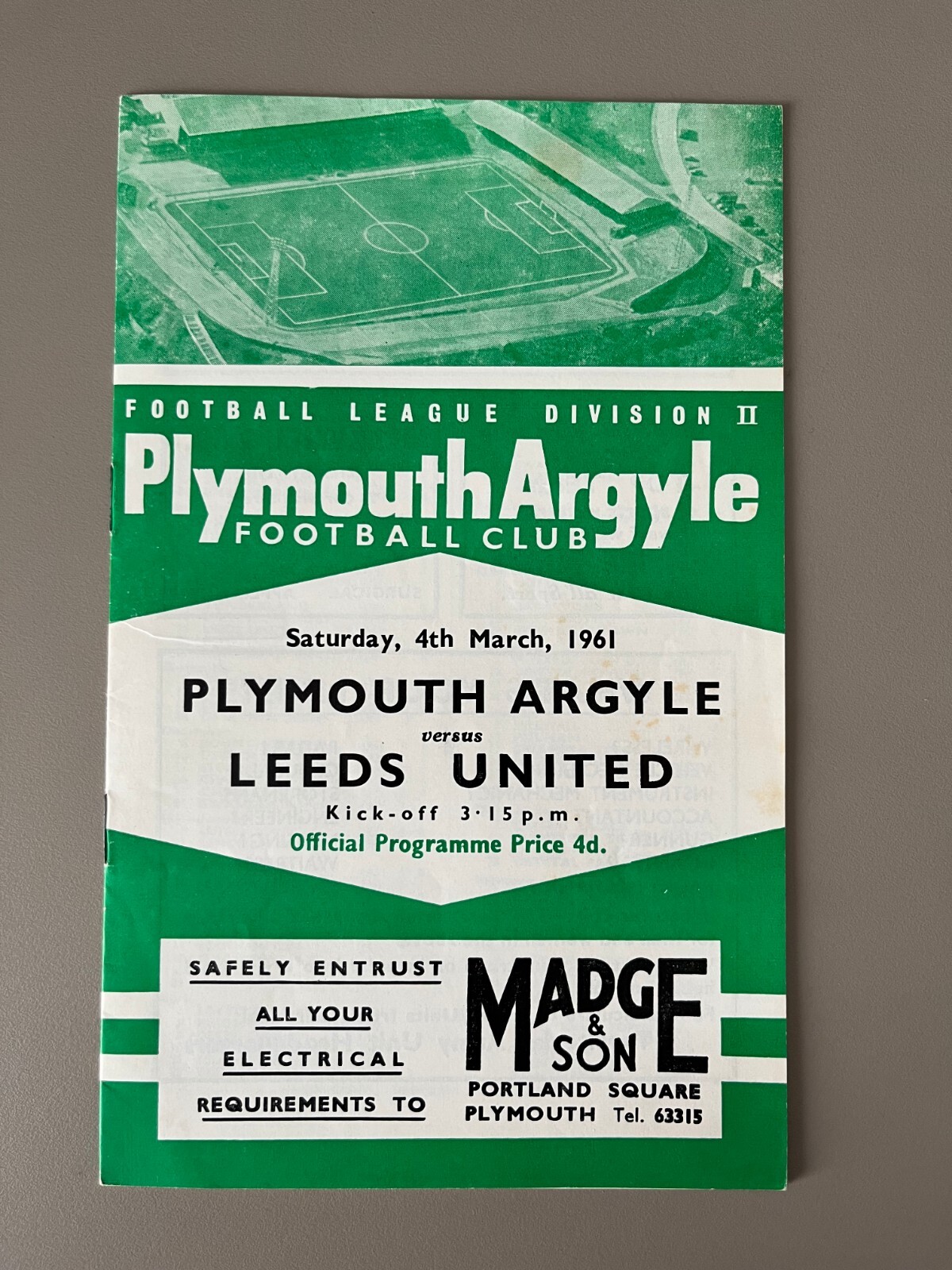 1960-61 Plymouth Argyle vs Leeds United for sale on Ebay