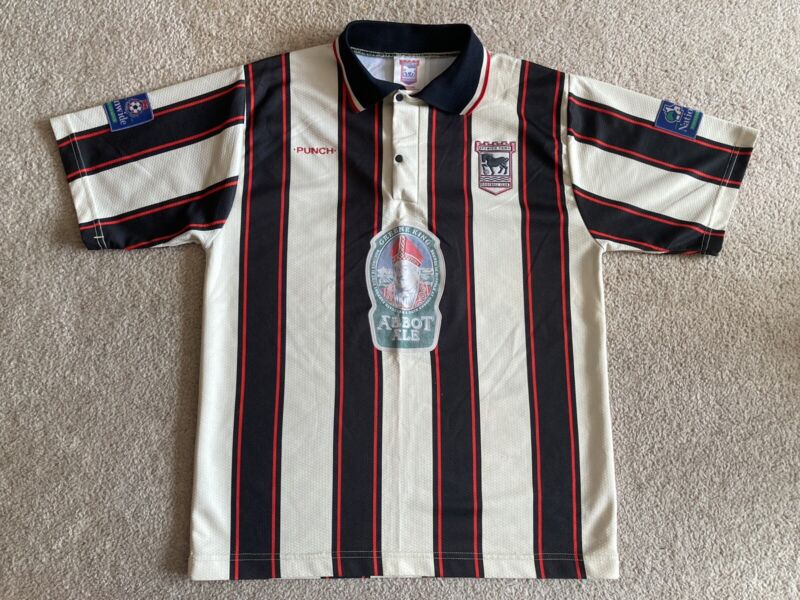 Rare Original Punch Ipswich Town 1996/1998 Cream & Black Away Football Shirt M for sale on Ebay