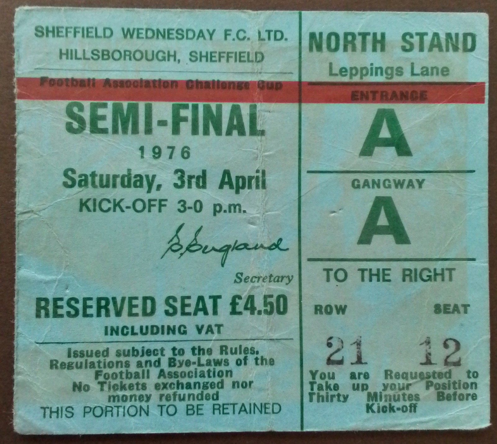 Derby County v Manchester United  FA Cup Semi Final 1976 for sale on Ebay