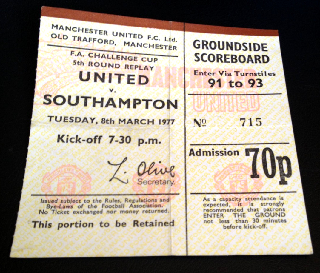MANCHESTER UNITED V SOUTHAMPTON 1977 (1976/77) – MATCH TICKET STUB – FA CUP for sale on Ebay