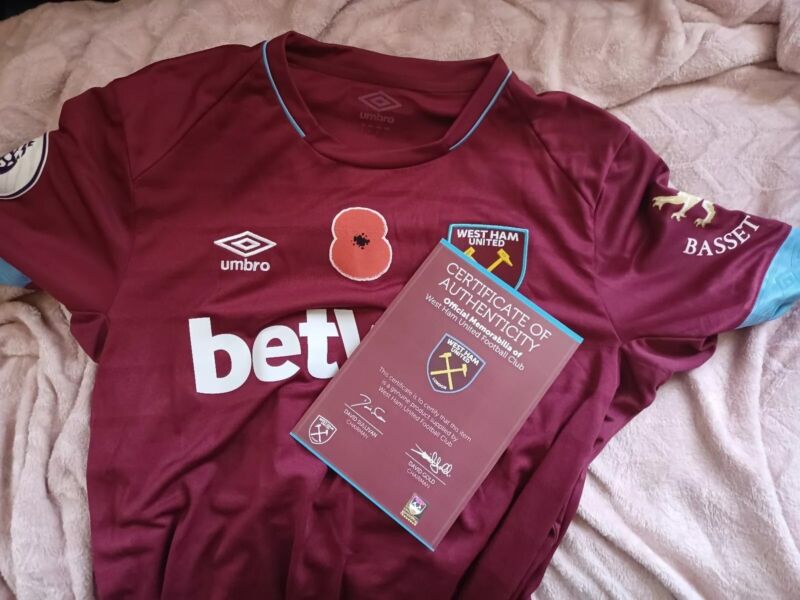 Match Worn/issued Poppy Shirt Pedro Obiang West Ham V Burnley 3/11/18 for sale on Ebay