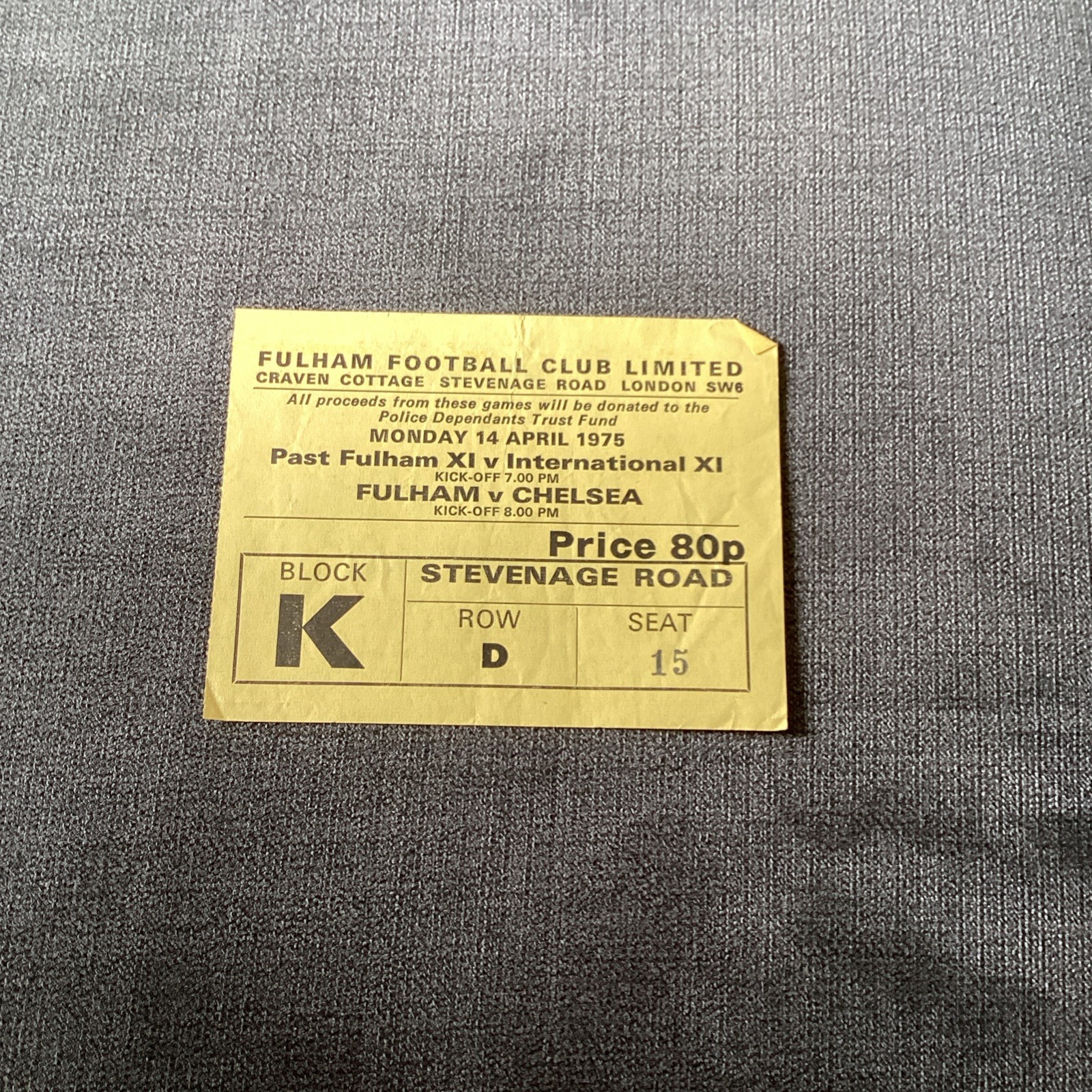 1974/75 Fulham v Chelsea. Friendly match ticket. Rare for sale on Ebay