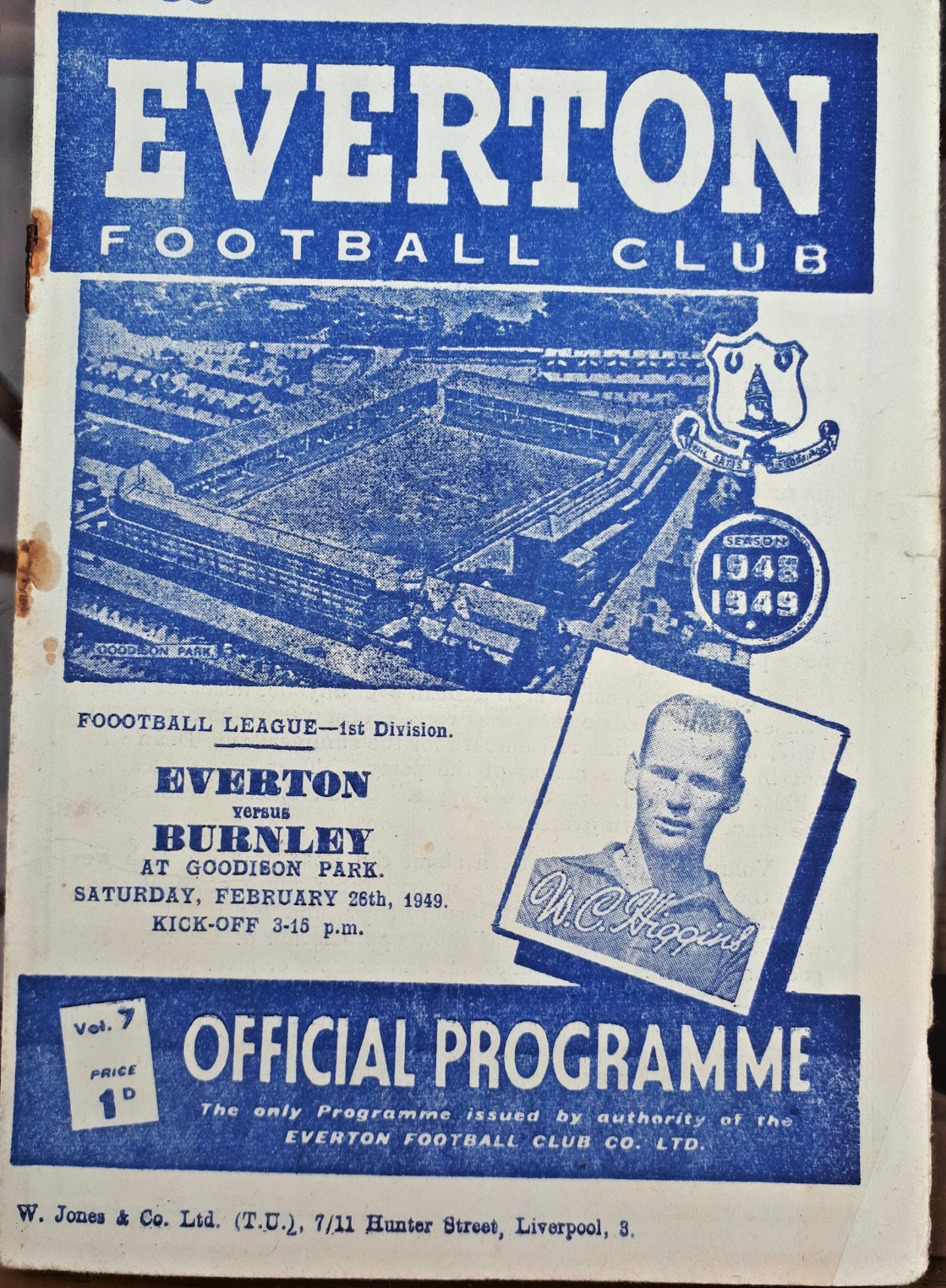 Everton v Burnley  programme 1948/49 Season for sale on Ebay