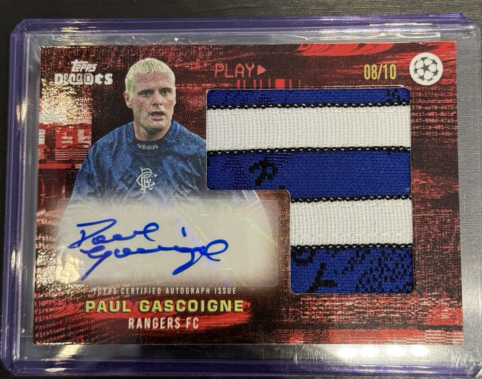 topps decades 1990s Paul Gascoigne /10 Auto Relic Rangers FC for sale on Ebay