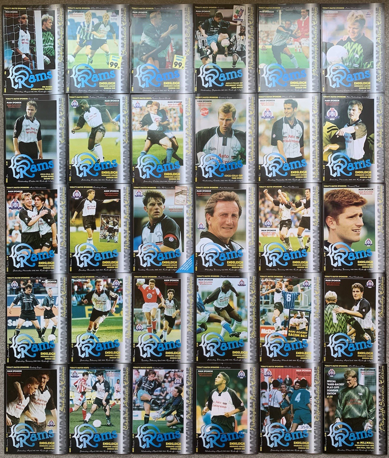DERBY COUNTY FC 1993 1994 COMPLETE SEASON FOOTBALL PROGRAMME COLLECTION Job Lot for sale on Ebay