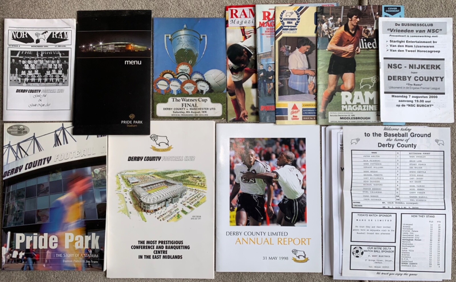 DERBY COUNTY FC Mixed FOOTBALL MEMORABILIA COLLECTION Pride Park RAMS JOB LOT for sale on Ebay