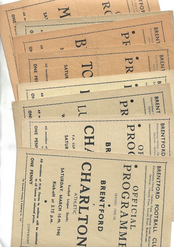 bulk football programmes 8 Brentford homes 1945/6  all listed  all good cond for sale on Ebay