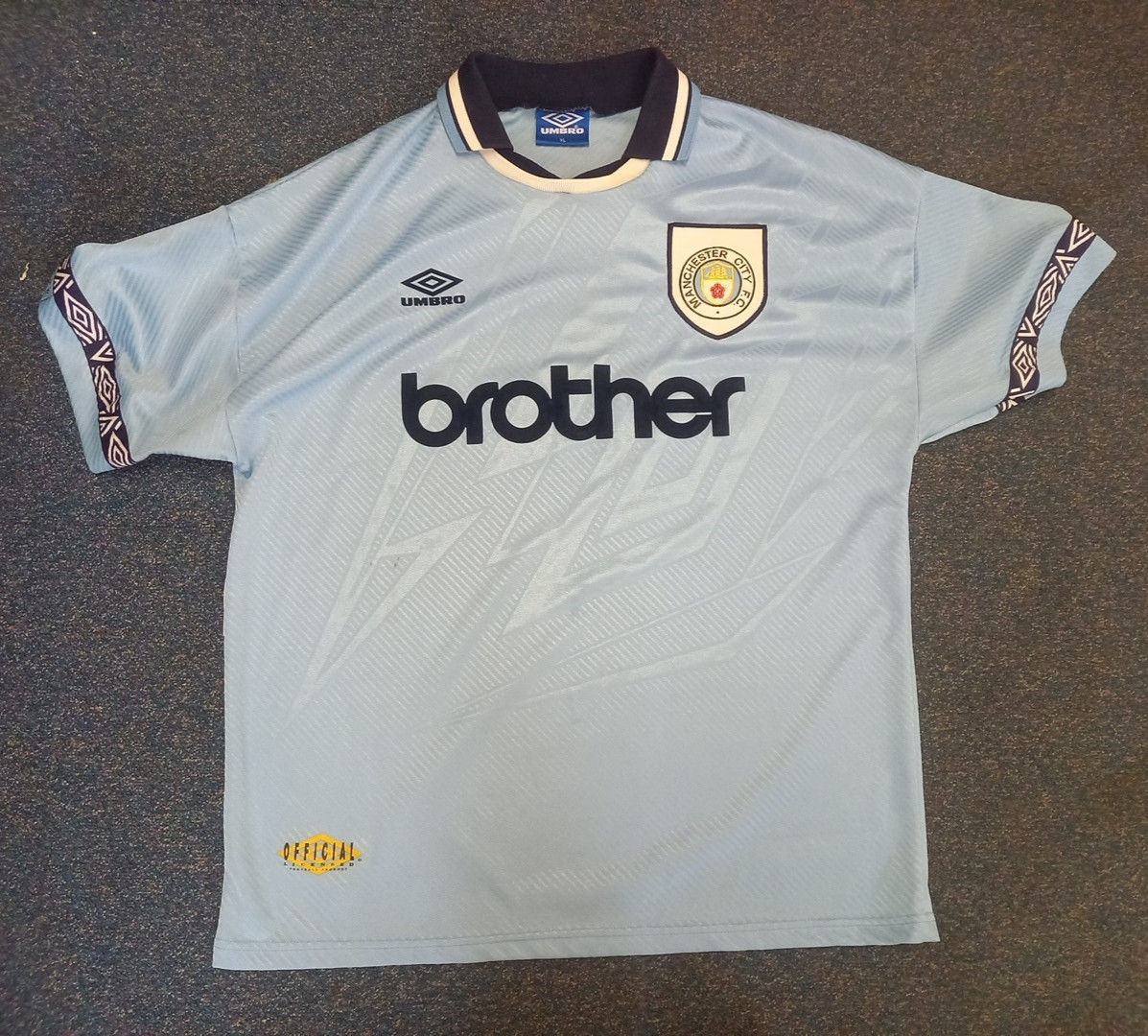 Man City Original RARE RETRO “Brother” Home Shirt 1995 OASIS UMBRO XL MANCHESTER for sale on Ebay