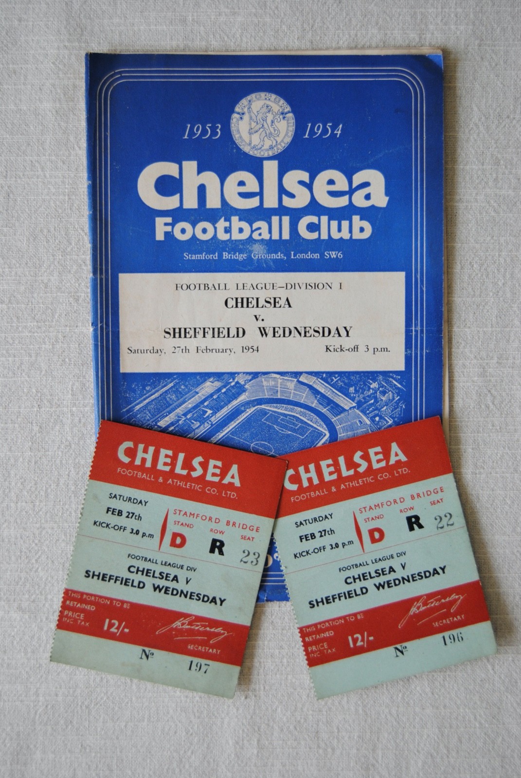 1953-54 Chelsea v Sheffield Wednesday Football Programme and 2 x TICKETS for sale on Ebay
