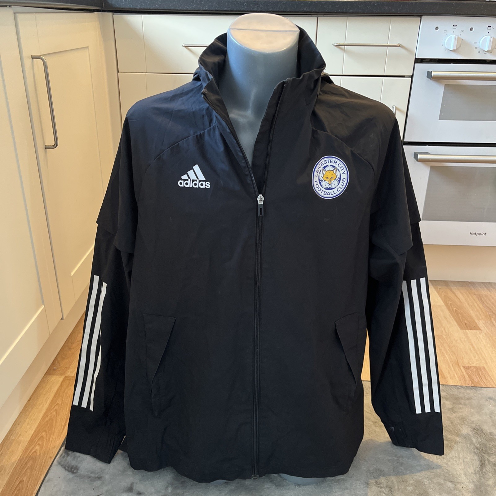 Leicester City track top jacket Mens large Black Adidas good condition  for sale on Ebay
