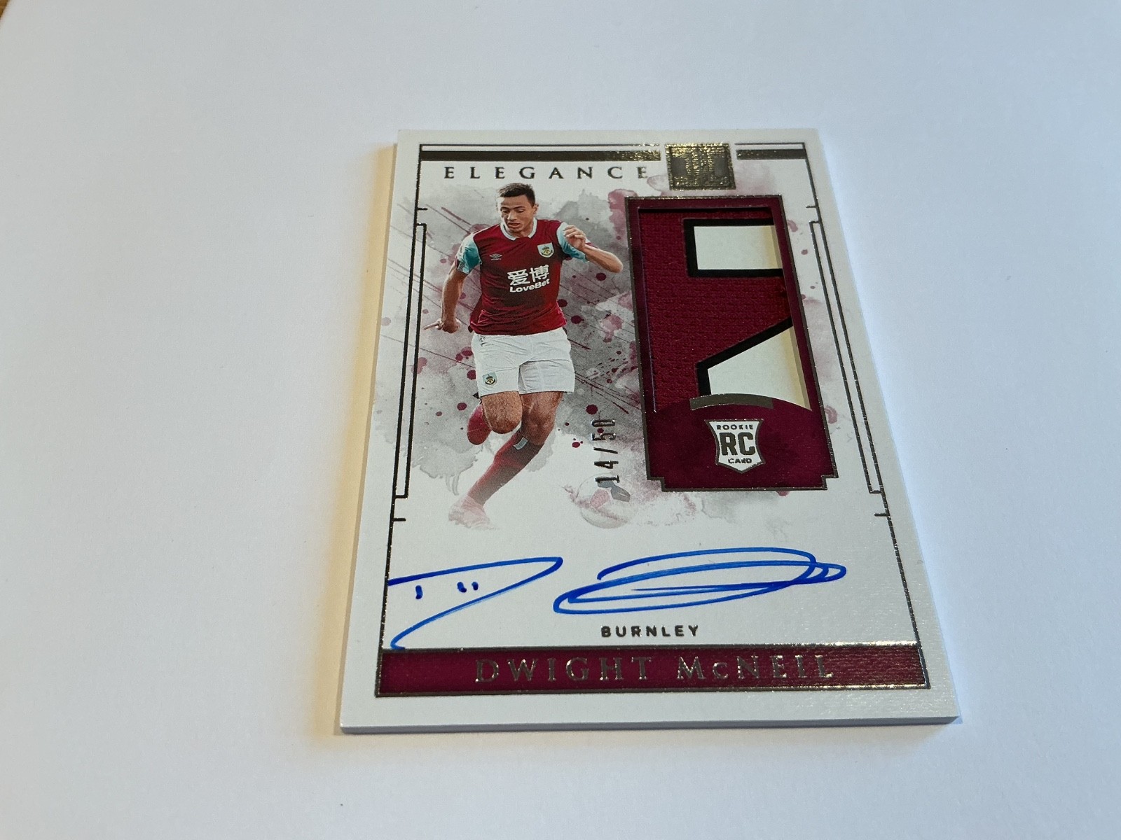 BURNLEY DWIGHT MCNEIL  ELEGANCE SIGNED PATCH CARD 14/50 for sale on Ebay