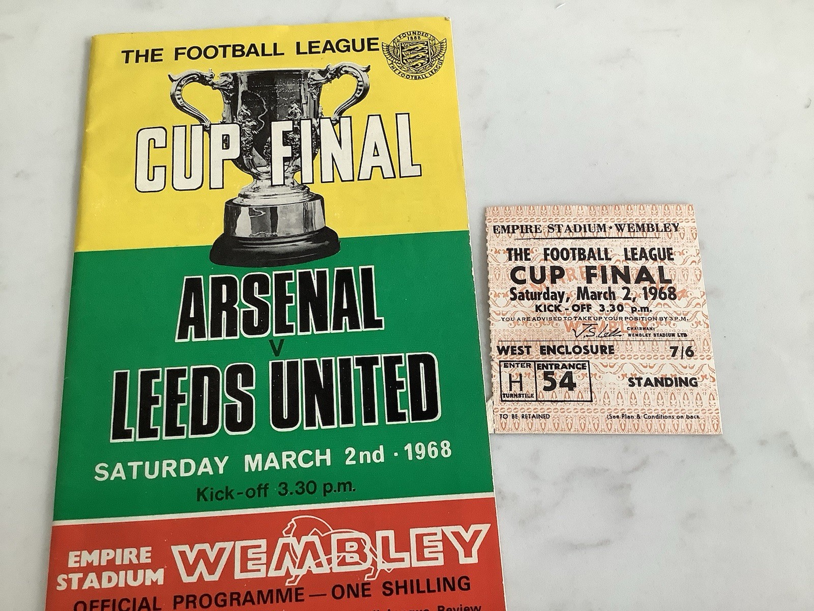 Arsenal v Leeds United League Cup Final 2.3.68 Plus Match Ticket Stub for sale on Ebay
