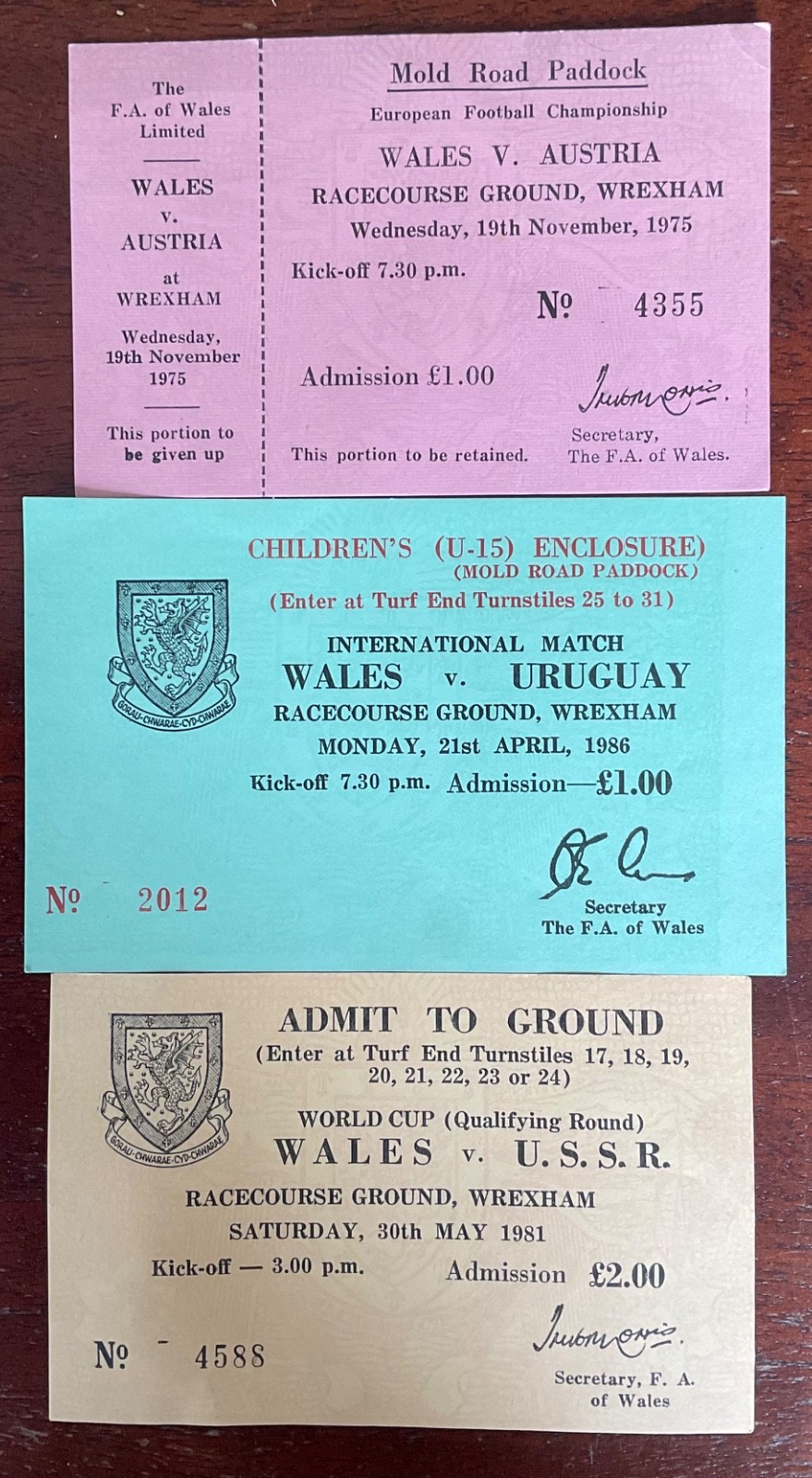 3 x Wales International Tickets for games at Wrexham for sale on Ebay