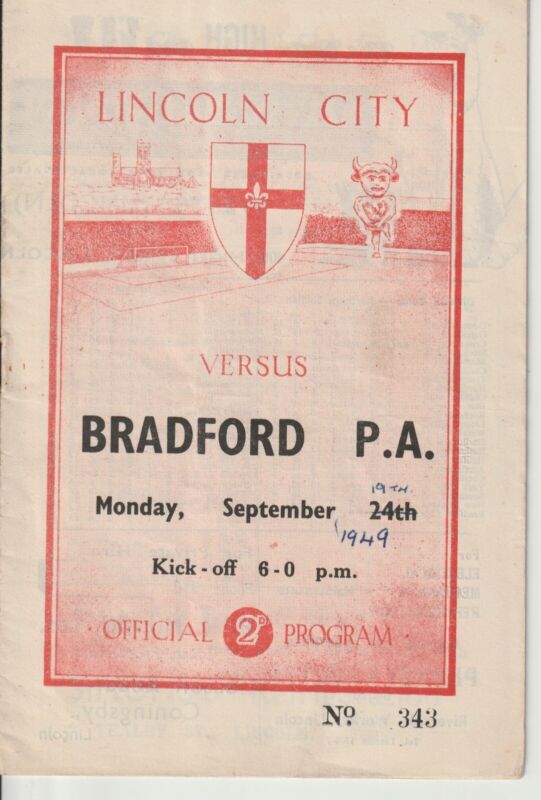 Lincoln City v Bradford Park Avenue  - Midland League - September 19, 1949 for sale on Ebay