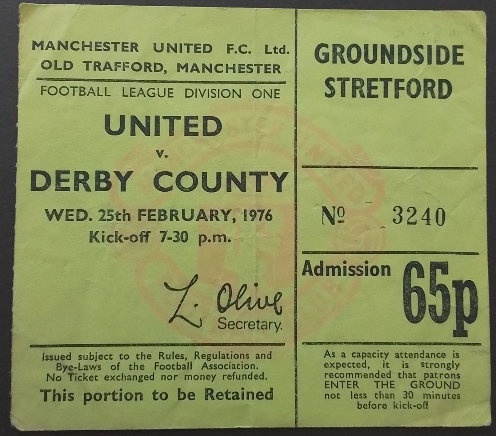 Manchester United v Derby County Division One 1975/6 for sale on Ebay
