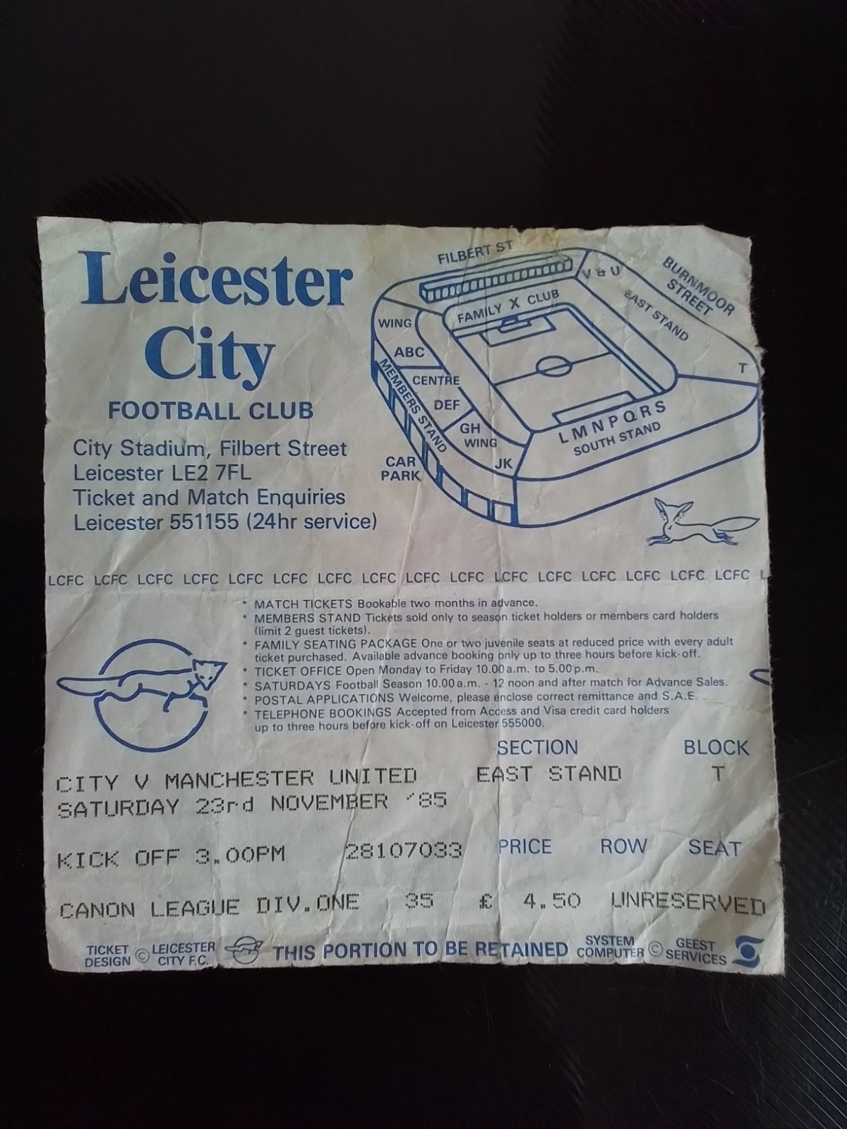 Leicester City v Manchester United Division One 1985/6 for sale on Ebay