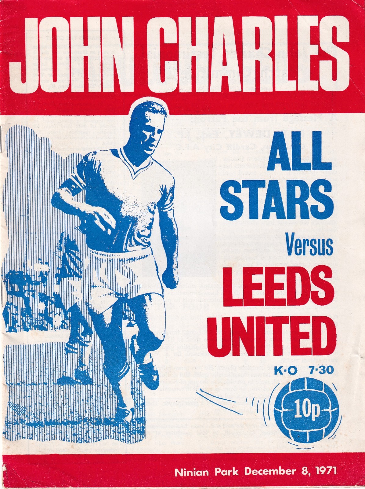 JOHN CHARLES TESTIMONIAL MATCH - ALL STARS v LEEDS UNITED 8th December 1971 for sale on Ebay