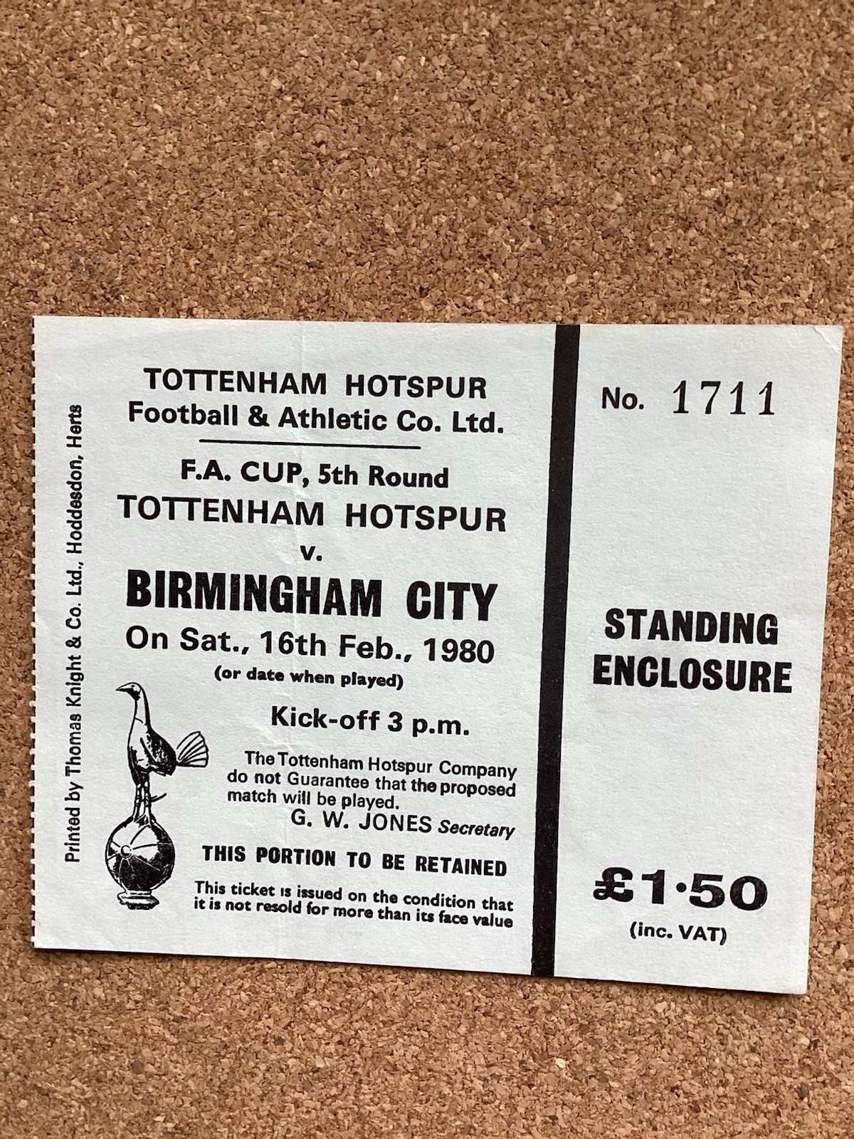 TICKET - Tottenham v Birmingham City (F A Cup 5th Round) 16/2/1980 for sale on Ebay