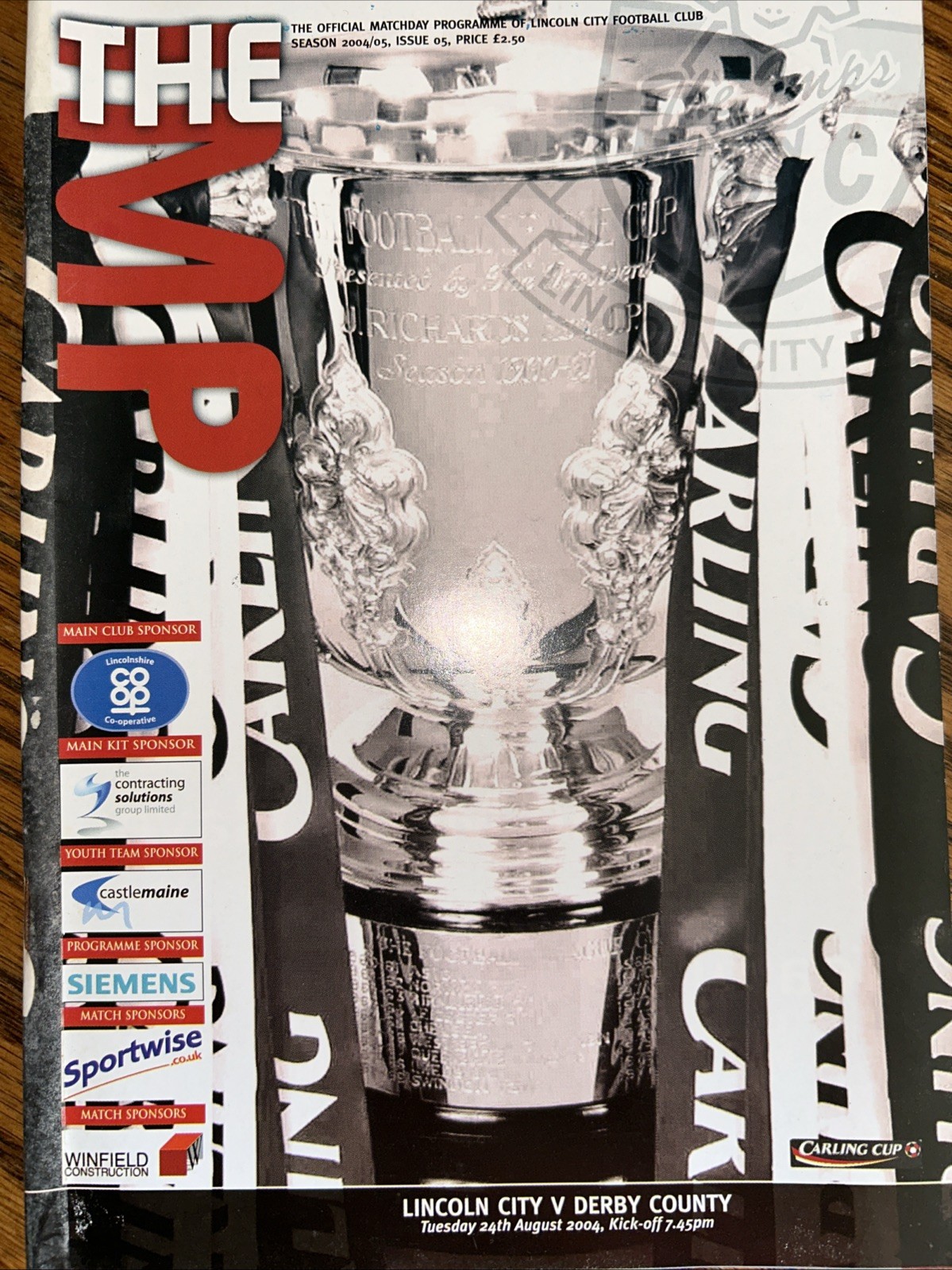 Lincoln City V Derby County Carling Cup 1st Round 2004/05 for sale on Ebay