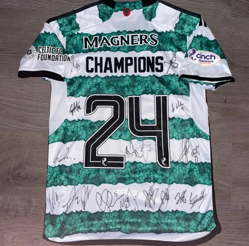 SQUAD SIGNED CELTIC CHAMPIONS 24 HOME SHIRT WITH COA&PROOF for sale on Ebay