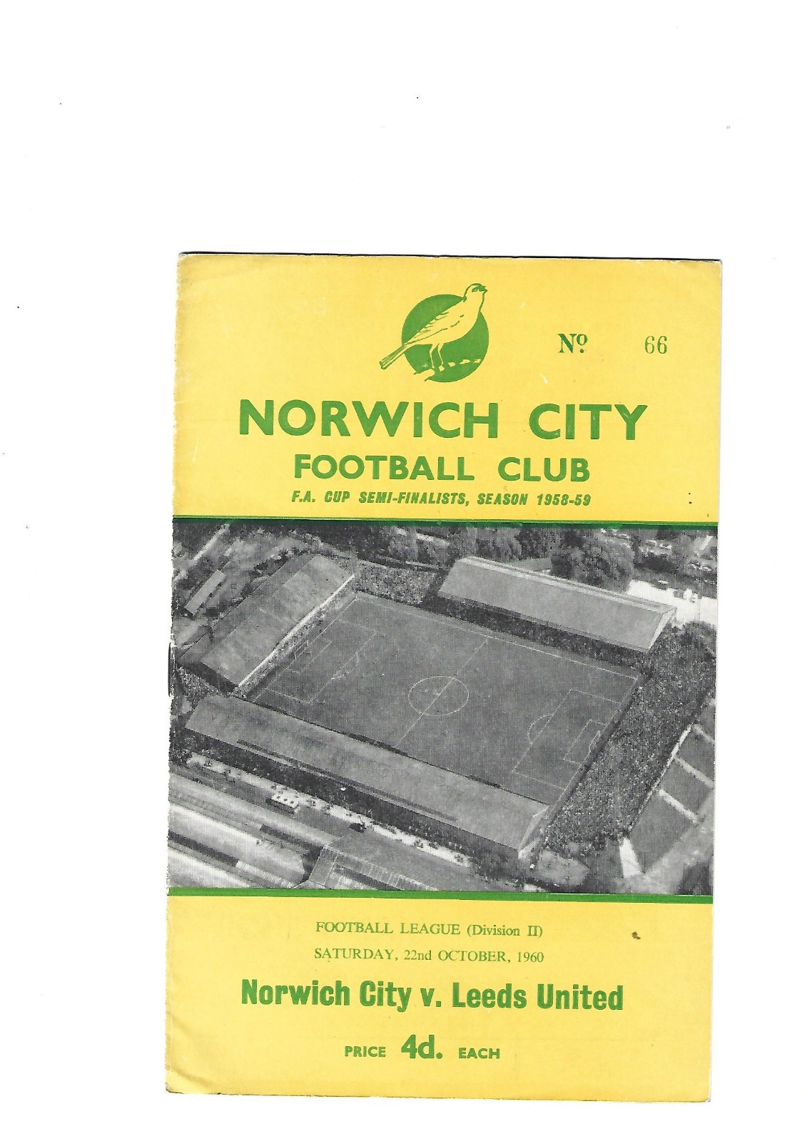 NORWICH CITY FC  VS LEEDS UNITED FC  OCTOBER 1960 for sale on Ebay
