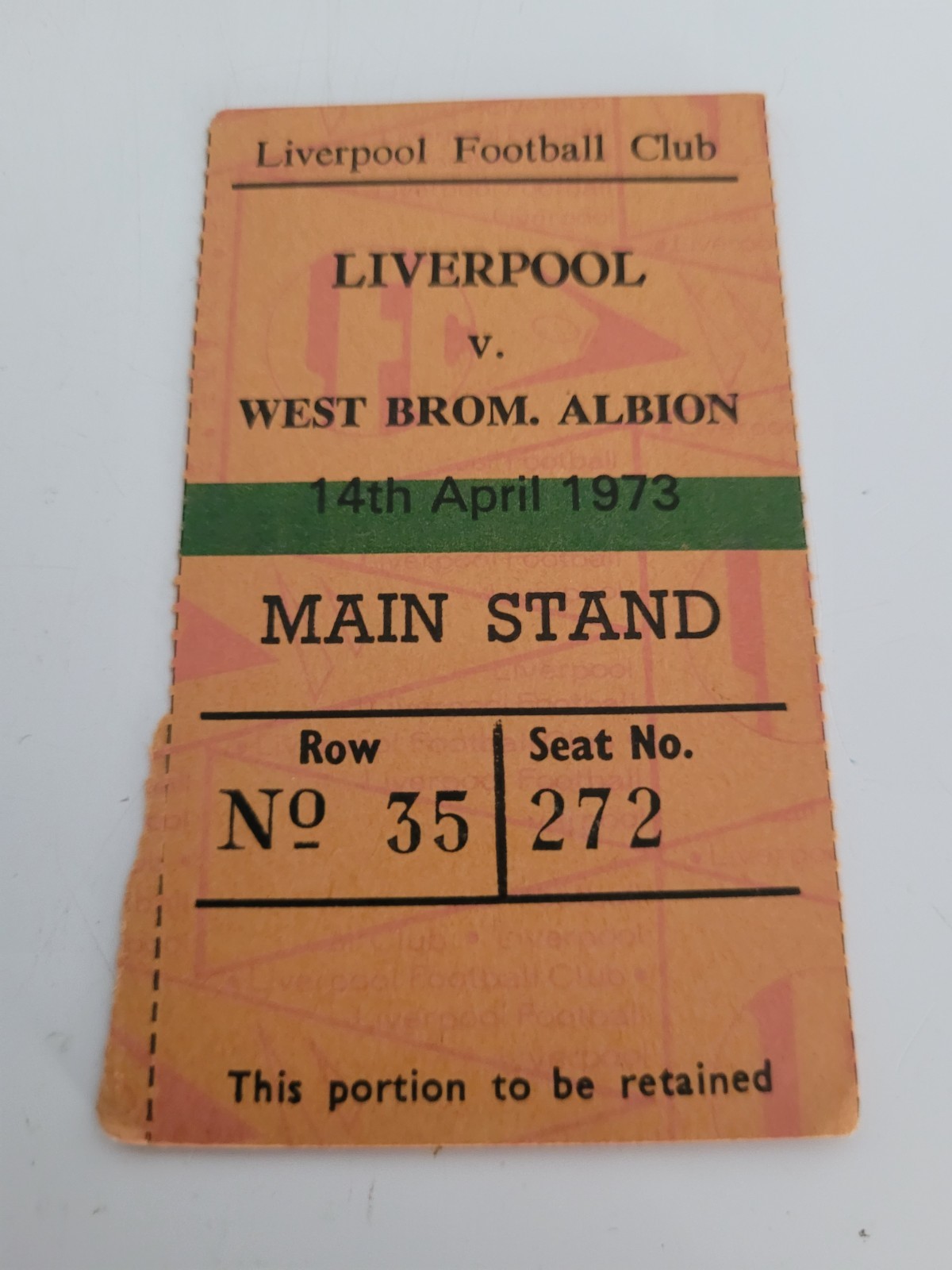 Liverpool V West Bromwich Albion 14.4. 1973 - Ticket Stub Main Stand for sale on Ebay