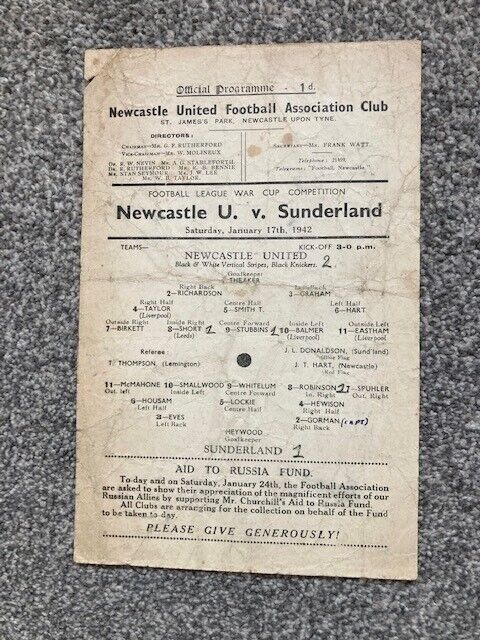 Newcastle United v Sunderland Football league war-cup 1941/42 for sale on Ebay