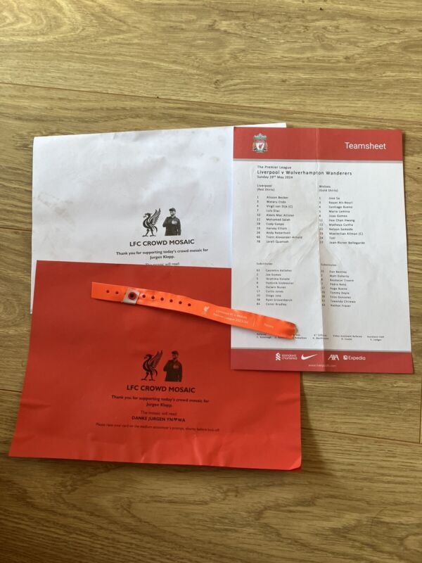 Jurgen Klopp Last Game V Wolves,Teamsheet, Wristband Ticket And Mosaic Cards for sale on Ebay